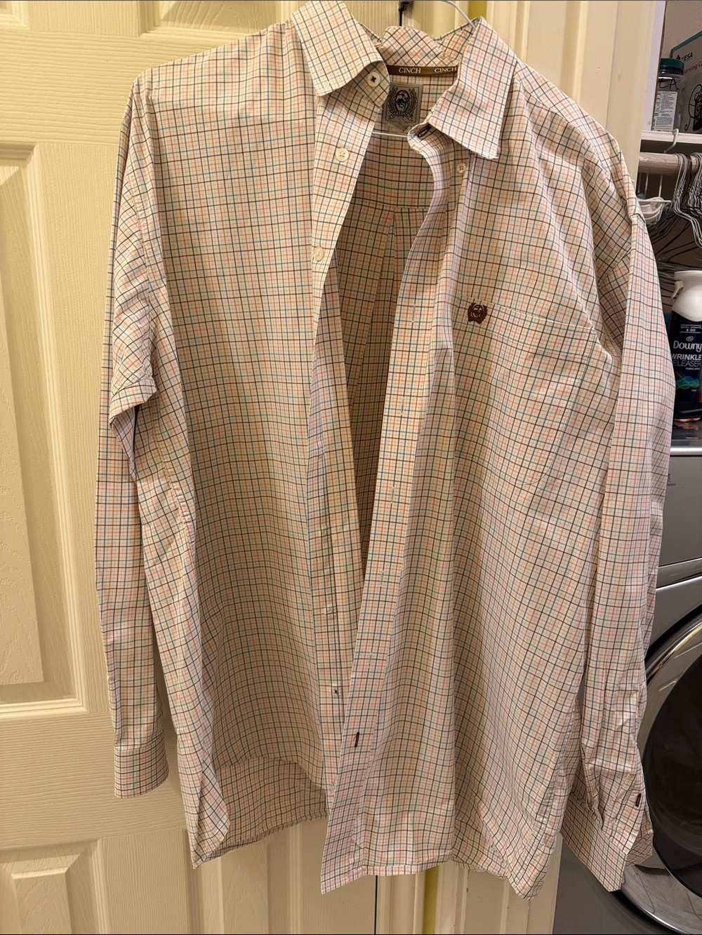 Cinch Men's Button-Up Plaid Shirt - Cream with Green & Orange Windowpane
